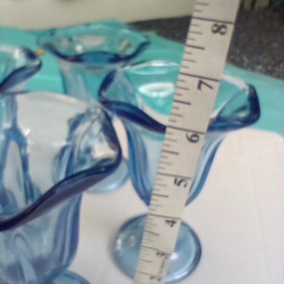 Set Of 4 Anchor Hocking Light Blue Tulip Parfait Glasses Ice Cream Sundae - Picture 8 of 9